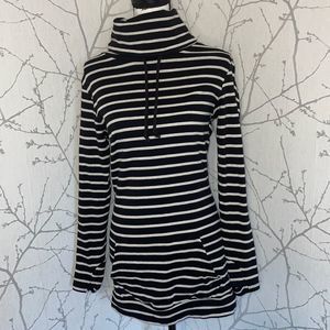 Striped Turtleneck Sweater - Black and White